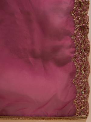 Floral Embroidered Straight Sequinned Liva Kurta with Trousers & Dupatta 6