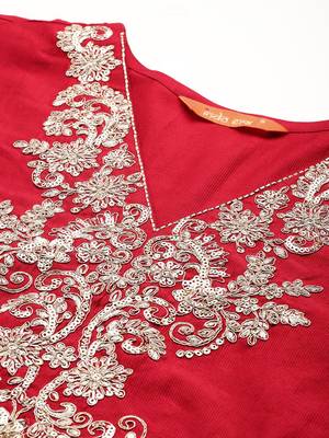 Ethnic Motifs Embroidered Regular Liva Kurta With Trousers & Dupatta 2