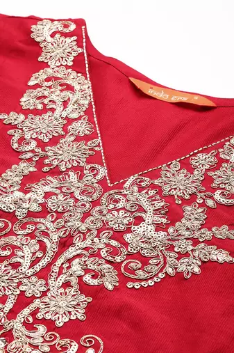 Ethnic Motifs Embroidered Regular Liva Kurta With Trousers & Dupatta