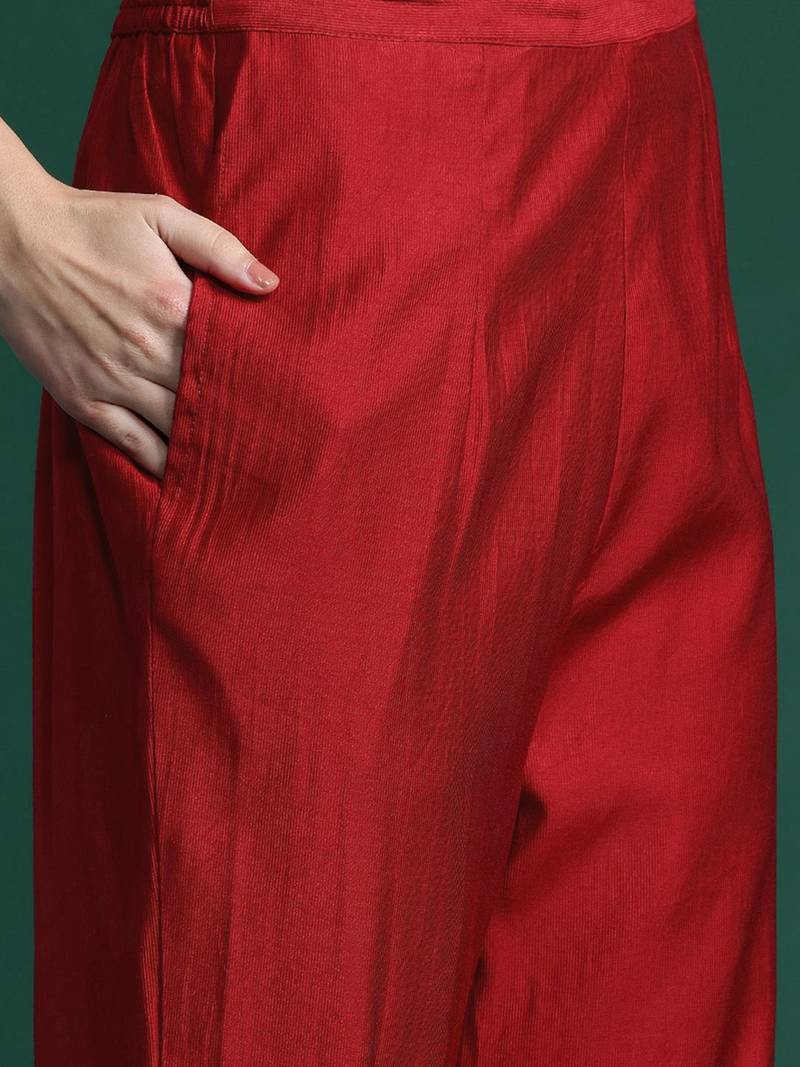 Ethnic Motifs Embroidered Regular Liva Kurta With Trousers & Dupatta