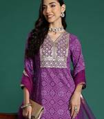 Bandhani Printed Sequinned Pure Cotton Kurta With Trousers & Dupatta