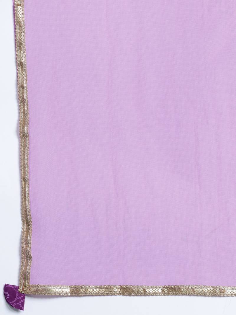 Bandhani Printed Sequinned Pure Cotton Kurta With Trousers & Dupatta