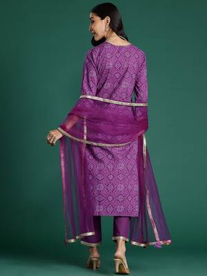 Bandhani Printed Sequinned Pure Cotton Kurta With Trousers & Dupatta 6