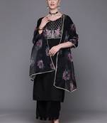 Floral Embroidered Pure Cotton Straight Kurta With Palazzos & Dupatta
