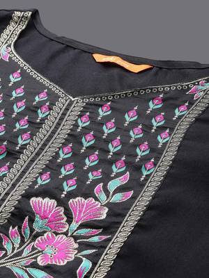 Floral Embroidered Pure Cotton Straight Kurta With Palazzos & Dupatta 6