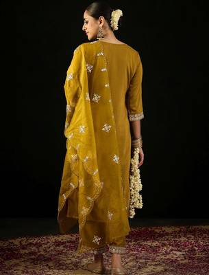 Ethnic Motifs Embroidered Regular Gotta Patti Kurta with Trousers & Dupatta 5