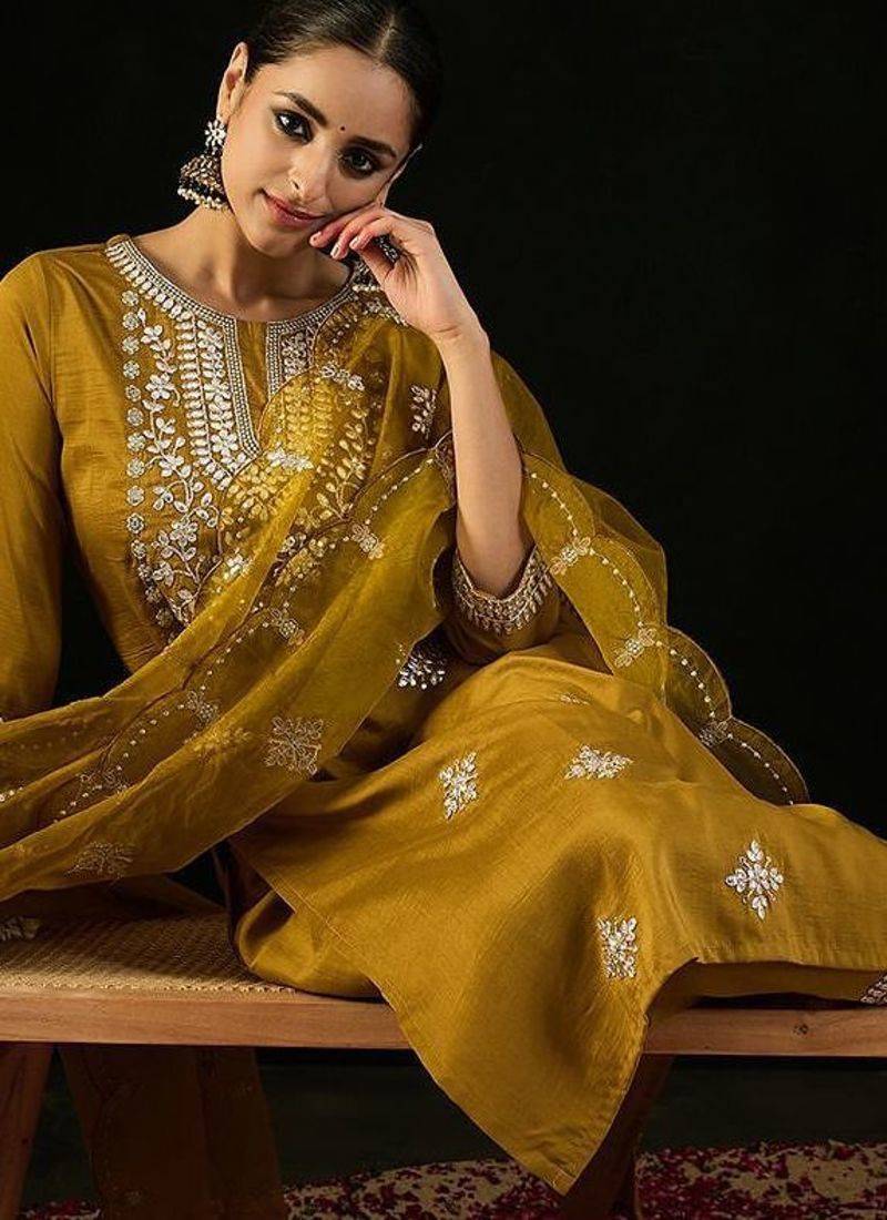 Ethnic Motifs Embroidered Regular Gotta Patti Kurta with Trousers & Dupatta