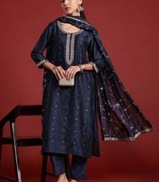 Floral Embroidered Sequinned Kurta With Trousers & Dupatta