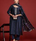 Floral Embroidered Sequinned Kurta With Trousers & Dupatta