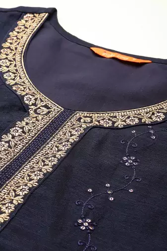 Floral Embroidered Sequinned Kurta With Trousers & Dupatta