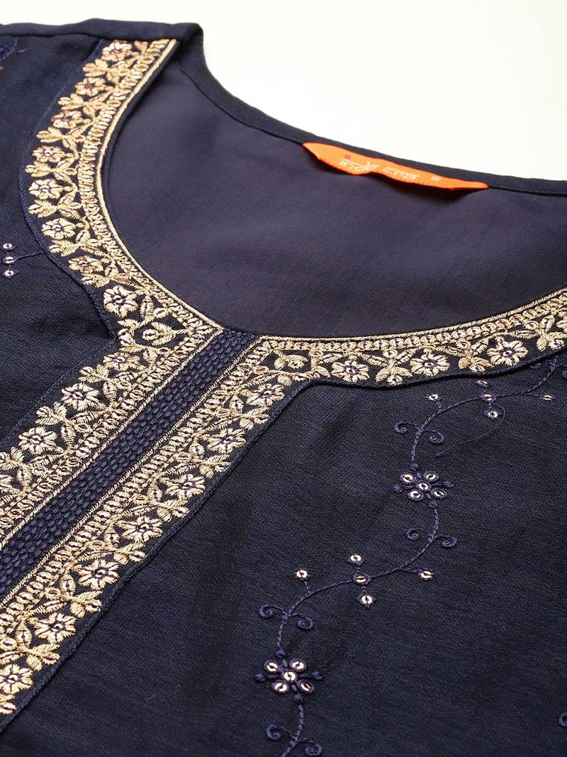 Floral Embroidered Sequinned Kurta With Trousers & Dupatta