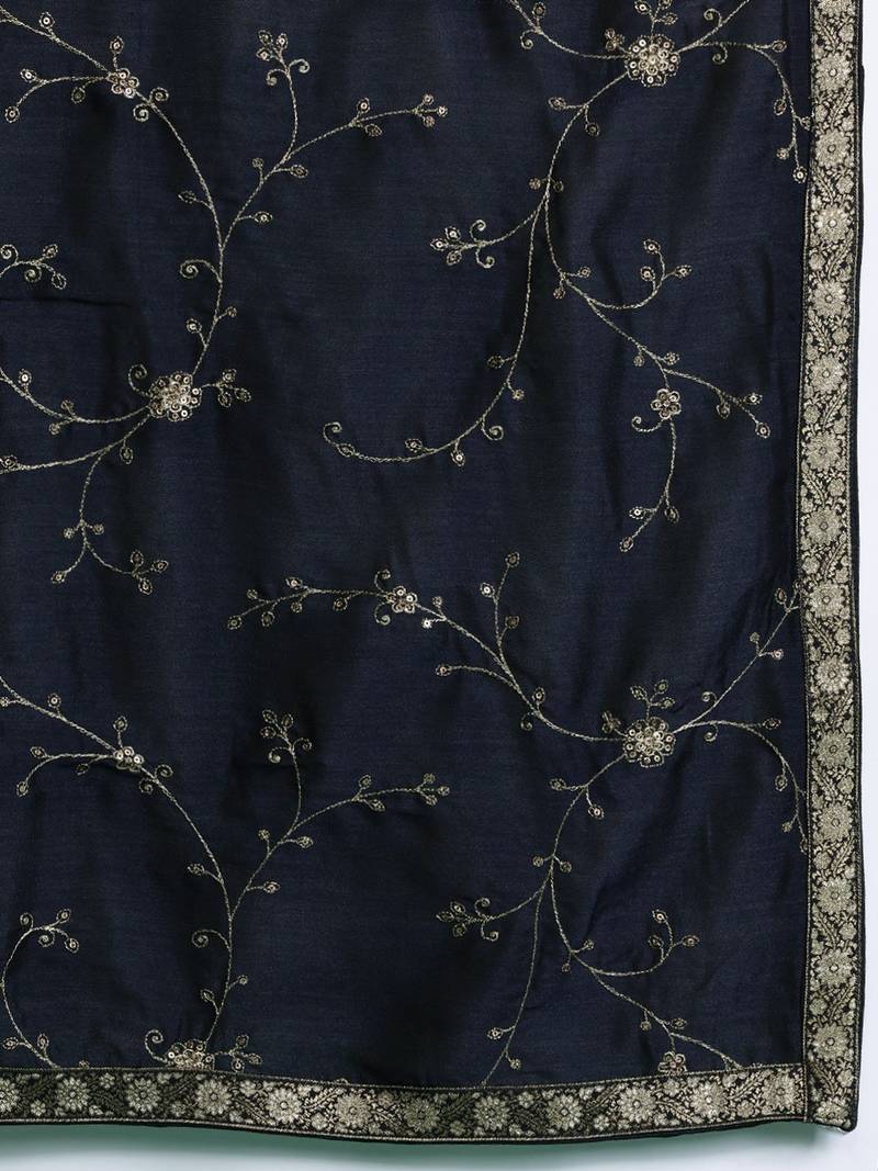 Floral Embroidered Sequinned Kurta With Trousers & Dupatta