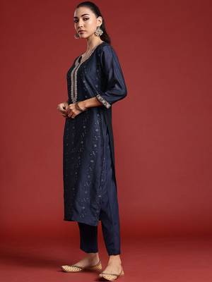 Floral Embroidered Sequinned Kurta With Trousers & Dupatta 6
