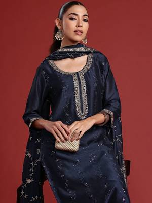 Floral Embroidered Sequinned Kurta With Trousers & Dupatta 8