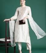 Ethnic Motifs Embroidered Panelled Liva Kurta With Trousers & Dupatta