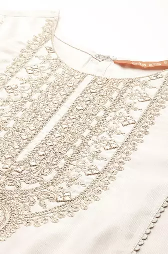Ethnic Motifs Embroidered Panelled Liva Kurta With Trousers & Dupatta