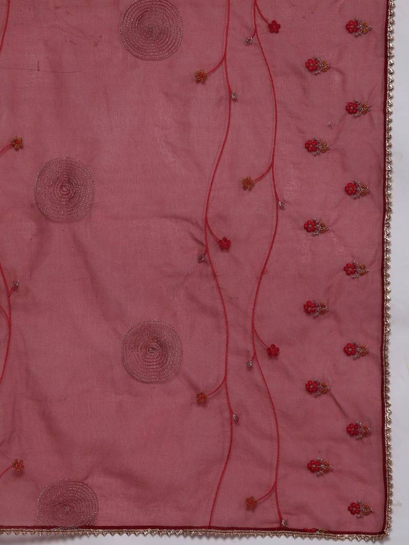 Floral Embroidered Round Neck Three-Quarter Sleeves Thread Work Kurta Set