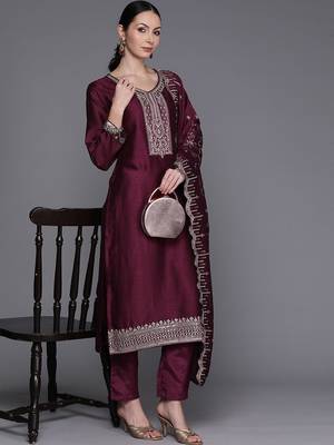 Ethnic Motifs Embroidered Regular Sequinned Kurta with Trousers & Dupatta 1