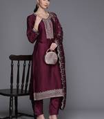 Ethnic Motifs Embroidered Regular Sequinned Kurta with Trousers & Dupatta