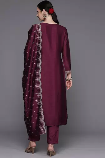 Ethnic Motifs Embroidered Regular Sequinned Kurta with Trousers & Dupatta