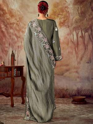 Floral Embroidered Regular Thread Work Chanderi Silk Straight Kurta Set 3