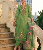 Floral Embroidered Thread Work Pure Cotton Kurta with Trousers & Dupatta