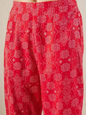 Bandhani Printed Shoulder Straps Pure Cotton Kurta with Trousers 3