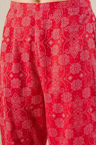 Bandhani Printed Shoulder Straps Pure Cotton Kurta with Trousers