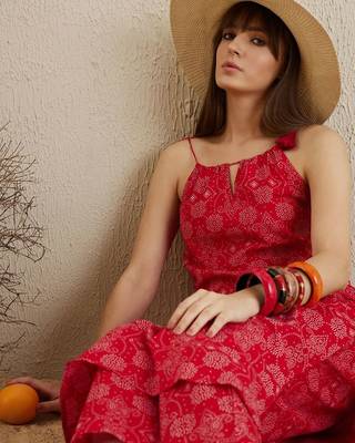 Bandhani Printed Shoulder Straps Pure Cotton Kurta with Trousers 6