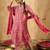 Red Floral Printed V-Neck Thread Work Straight Kurta With Trousers & Dupatta