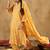 Mustard Floral Printed V-Neck Thread Work Straight Kurta With Trousers & Dupatta