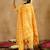 Mustard Floral Printed V-Neck Thread Work Straight Kurta With Trousers & Dupatta