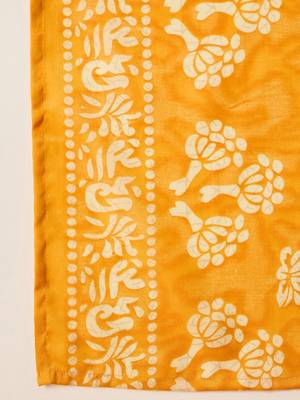 Mustard Floral Printed V-Neck Thread Work Straight Kurta With Trousers & Dupatta 6