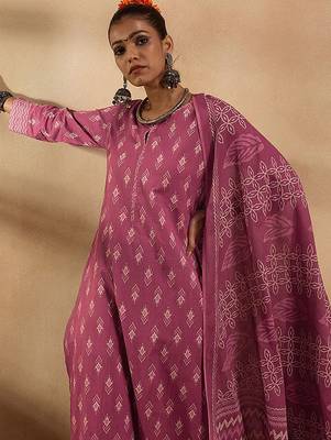 Ethnic Motifs Printed Pure Cotton Straight Kurta with Trousers & Dupatta 2