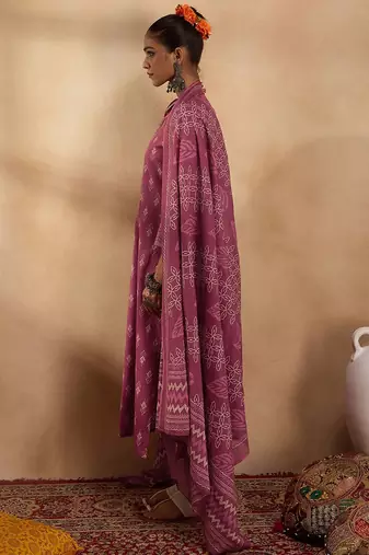 Ethnic Motifs Printed Pure Cotton Straight Kurta with Trousers & Dupatta