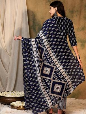 Ethnic Motifs Printed Thread Work Kurta With Trousers & Dupatta 5