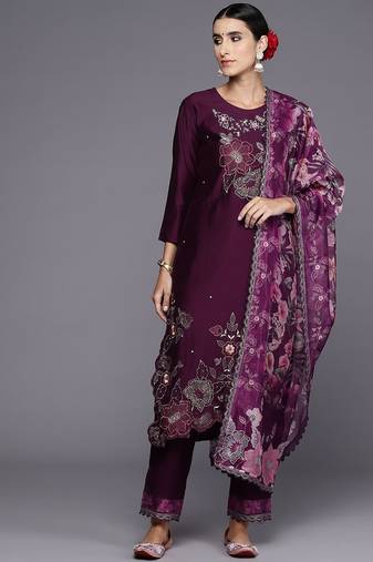 Women Floral Embroidered Regular Beads and Stones Kurta with Trousers & Dupatta