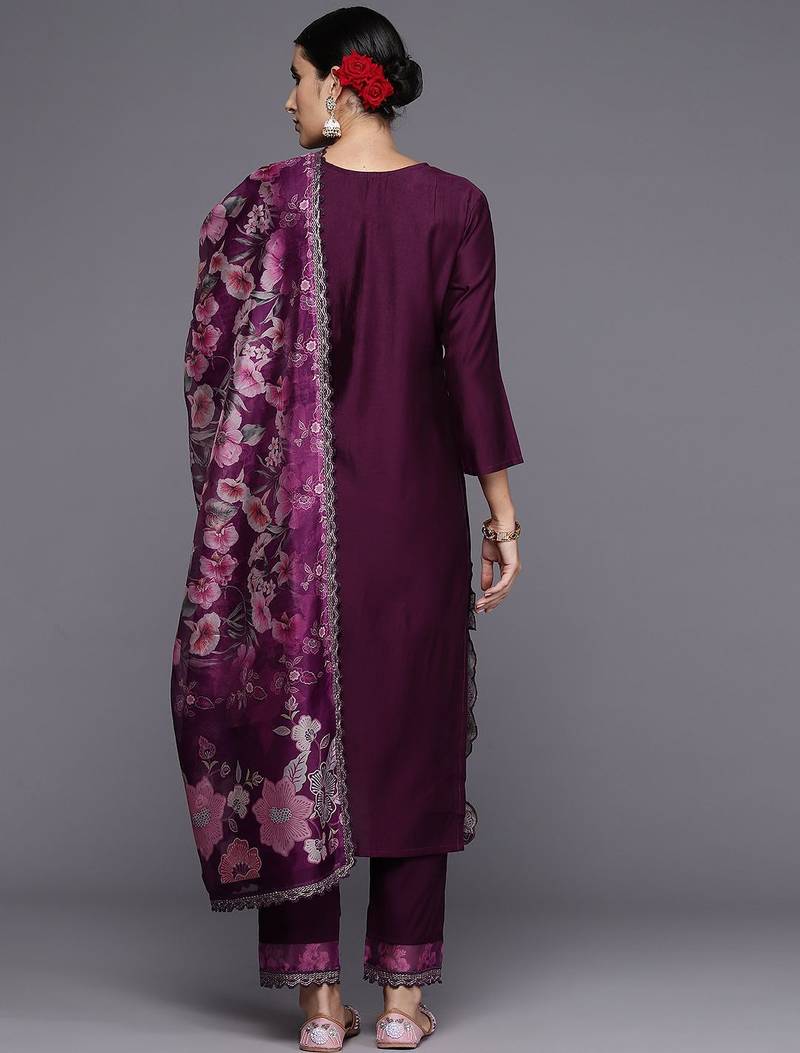 Women Floral Embroidered Regular Beads and Stones Kurta with Trousers & Dupatta
