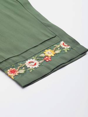 Women Floral Embroidered Regular Thread Work Kurta With Trousers & Dupatta 8