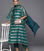 Women Woven Design Kaftan Kurta with Trousers & With Dupatta