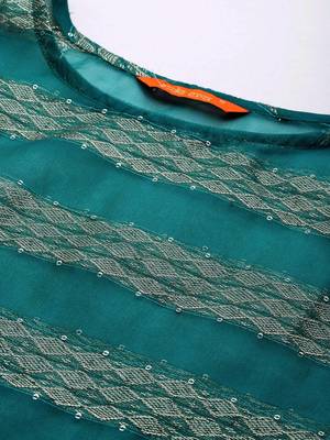 Women Woven Design Kaftan Kurta with Trousers & With Dupatta 2
