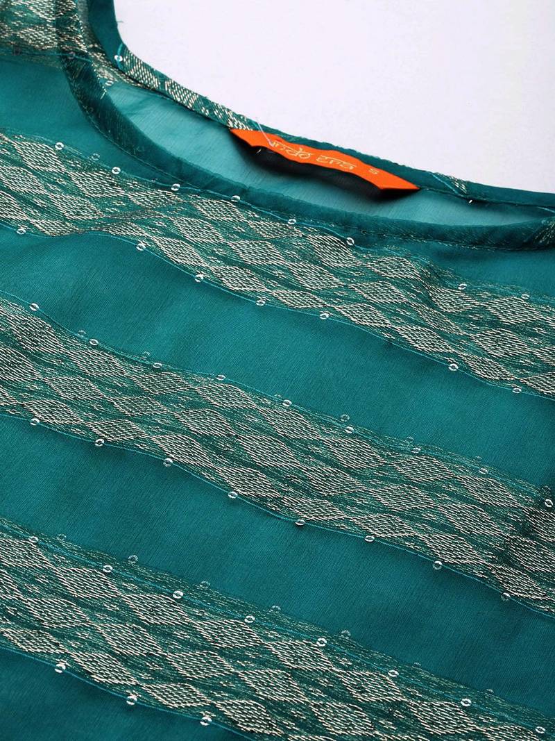 Women Woven Design Kaftan Kurta with Trousers & With Dupatta