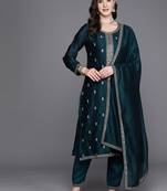 Floral Embroidered Regular Sequinned Kurta with Trousers & Dupatta