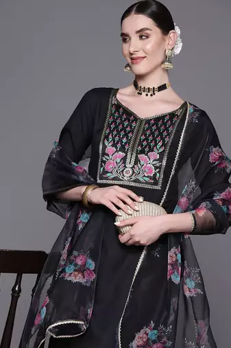 Women Yoke Design Regular Pure Cotton Kurta with Palazzos & With Dupatta