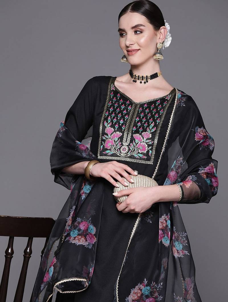 Women Yoke Design Regular Pure Cotton Kurta with Palazzos & With Dupatta