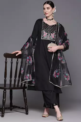 Women Yoke Design Regular Pure Cotton Kurta with Palazzos & With Dupatta