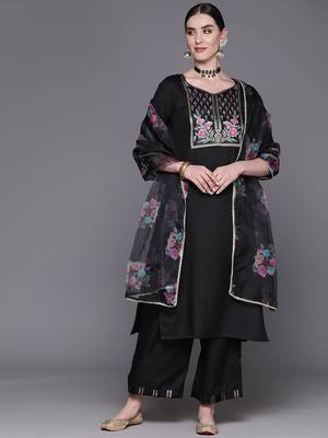 Women Yoke Design Regular Pure Cotton Kurta with Palazzos & With Dupatta 1