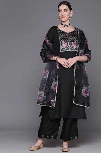 Women Yoke Design Regular Pure Cotton Kurta with Palazzos & With Dupatta