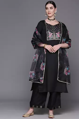 Women Yoke Design Regular Pure Cotton Kurta with Palazzos & With Dupatta