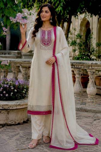 OFF-white fancy embroidery cording dori sequin work with latkan lace organza kurti set